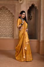 Thumbnail for Jyoti Fashion Women's Mustard Handloom Raw Silk Weaving Pallu Traditional Saree with Blouse - Distacart