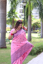Thumbnail for Jyoti Fashion Women's Baby Pink Handloom Raw Silk Weaving Pallu Traditional Saree with Blouse - Distacart
