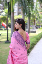 Thumbnail for Jyoti Fashion Women's Baby Pink Handloom Raw Silk Weaving Pallu Traditional Saree with Blouse - Distacart