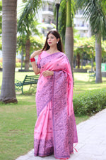 Thumbnail for Jyoti Fashion Women's Baby Pink Handloom Raw Silk Weaving Pallu Traditional Saree with Blouse - Distacart