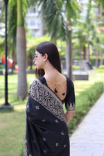 Thumbnail for Jyoti Fashion Women's Black Handloom Raw Silk Weaving Pallu Traditional Saree with Blouse - Distacart