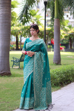 Thumbnail for Jyoti Fashion Women's Rama Handloom Raw Silk Weaving Pallu Traditional Saree with Blouse - Distacart