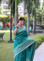 Thumbnail for Jyoti Fashion Women's Rama Handloom Raw Silk Weaving Pallu Traditional Saree with Blouse - Distacart