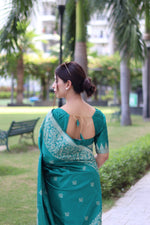 Thumbnail for Jyoti Fashion Women's Rama Handloom Raw Silk Weaving Pallu Traditional Saree with Blouse - Distacart