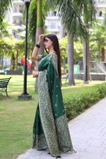 Thumbnail for Jyoti Fashion Women's Green Handloom Raw Silk Weaving Pallu Traditional Saree with Blouse - Distacart