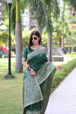 Thumbnail for Jyoti Fashion Women's Green Handloom Raw Silk Weaving Pallu Traditional Saree with Blouse - Distacart