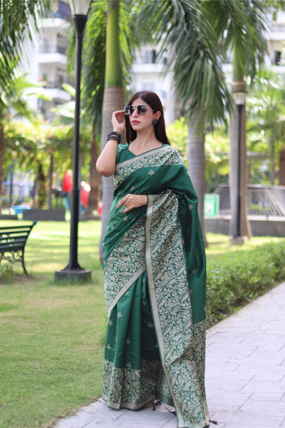 Jyoti Fashion Women's Green Handloom Raw Silk Weaving Pallu Traditional Saree with Blouse - Distacart