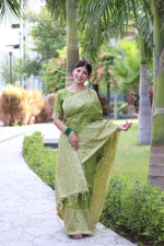 Thumbnail for Jyoti Fashion Women's Mehendi Handloom Raw Silk Weaving Pallu Traditional Saree with Blouse - Distacart