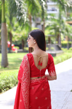 Thumbnail for Jyoti Fashion Women's Red Handloom Raw Silk Weaving Pallu Traditional Saree with Blouse - Distacart
