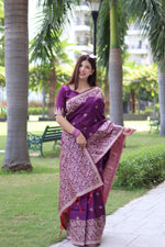Thumbnail for Jyoti Fashion Women's Purple Handloom Raw Silk Weaving Pallu Traditional Saree with Blouse - Distacart