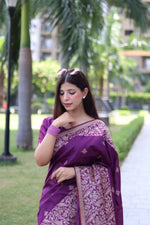 Thumbnail for Jyoti Fashion Women's Purple Handloom Raw Silk Weaving Pallu Traditional Saree with Blouse - Distacart