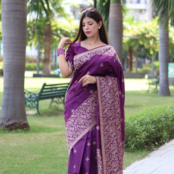 Jyoti Fashion Women's Purple Handloom Raw Silk Weaving Pallu Traditional Saree with Blouse - Distacart