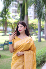 Thumbnail for Jyoti Fashion Women's Yellow Handloom Raw Silk Weaving Pallu Traditional Saree with Blouse - Distacart