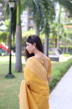 Thumbnail for Jyoti Fashion Women's Yellow Handloom Raw Silk Weaving Pallu Traditional Saree with Blouse - Distacart