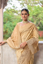Thumbnail for Jyoti Fashion Women's Beige Handloom Raw Silk Weaving Pallu Traditional Saree with Blouse - Distacart
