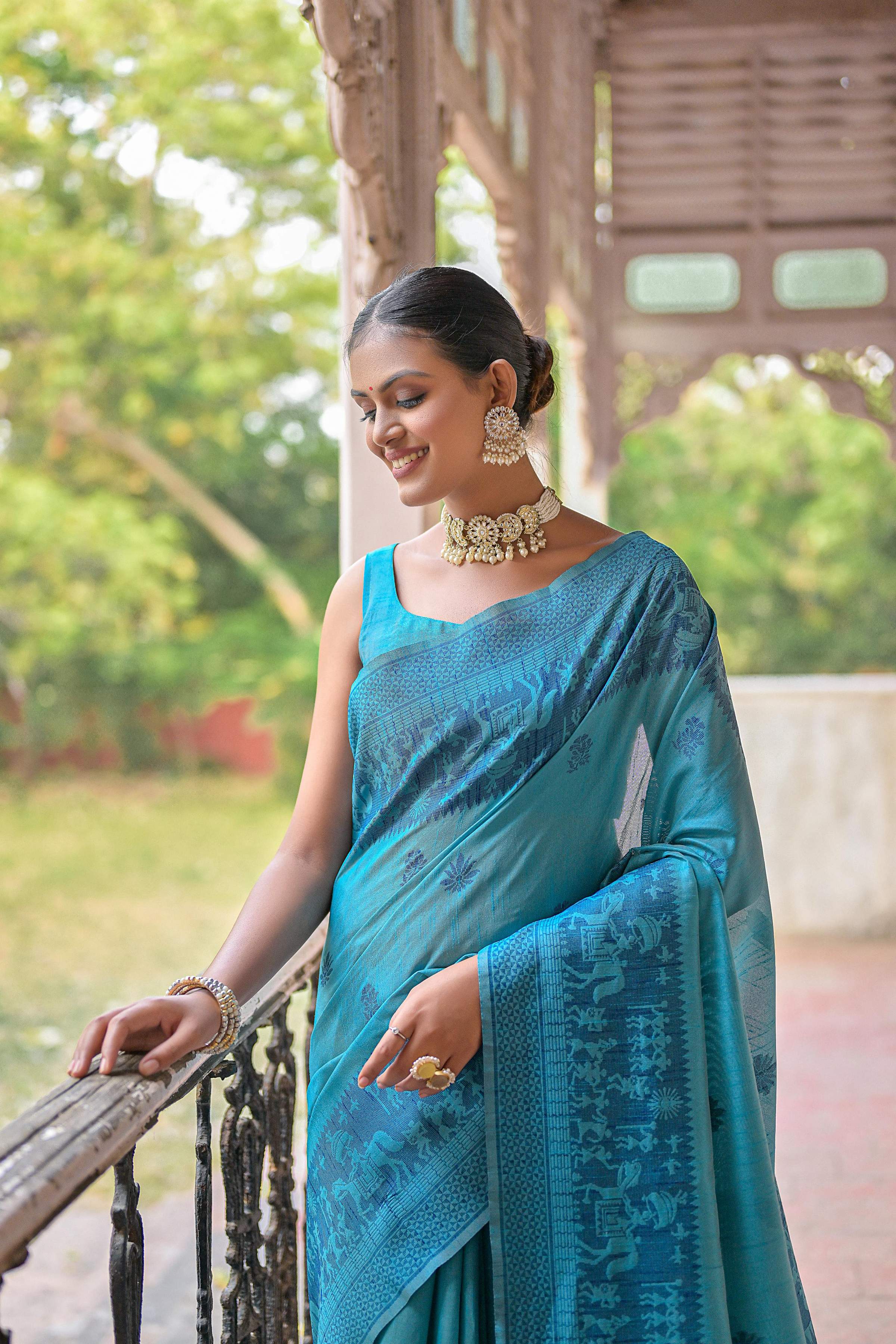 Jyoti Fashion Women's Sky Blue Handloom Raw Silk Weaving Pallu Traditional Saree with Blouse - Distacart