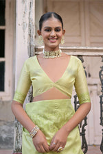 Thumbnail for Jyoti Fashion Women's Light Green Handloom Raw Silk Weaving Pallu Traditional Saree with Blouse - Distacart