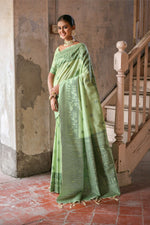 Thumbnail for Jyoti Fashion Women's Pista Green Handloom Raw Silk Weaving Pallu Traditional Saree with Blouse - Distacart