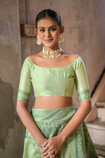 Thumbnail for Jyoti Fashion Women's Pista Green Handloom Raw Silk Weaving Pallu Traditional Saree with Blouse - Distacart