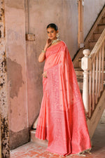 Thumbnail for Jyoti Fashion Women's Coral Handloom Raw Silk Weaving Pallu Traditional Saree with Blouse - Distacart
