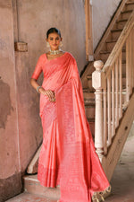 Thumbnail for Jyoti Fashion Women's Coral Handloom Raw Silk Weaving Pallu Traditional Saree with Blouse - Distacart