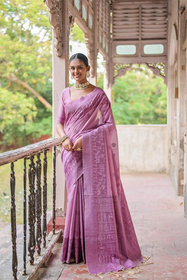 Jyoti Fashion Women's Purple Handloom Raw Silk Weaving Pallu Traditional Saree with Blouse - Distacart