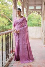 Thumbnail for Jyoti Fashion Women's Purple Handloom Raw Silk Weaving Pallu Traditional Saree with Blouse - Distacart