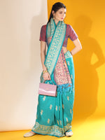 Thumbnail for Jyoti Fashion Women's Firozi Soft Raw Silk Tow Tone Weaving Traditional Saree with Blouse - Distacart