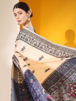 Thumbnail for Jyoti Fashion Women's Off White Soft Raw Silk Tow Tone Weaving Traditional Saree with Blouse - Distacart