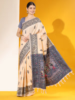 Thumbnail for Jyoti Fashion Women's Off White Soft Raw Silk Tow Tone Weaving Traditional Saree with Blouse - Distacart