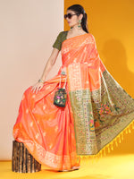 Thumbnail for Jyoti Fashion Women's Orange Soft Raw Silk Tow Tone Weaving Traditional Saree with Blouse - Distacart