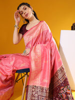 Thumbnail for Jyoti Fashion Women's Pink Soft Raw Silk Tow Tone Weaving Traditional Saree with Blouse - Distacart