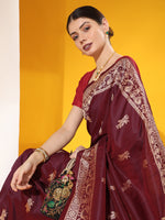 Thumbnail for Jyoti Fashion Women's Wine Soft Raw Silk Tow Tone Weaving Traditional Saree with Blouse - Distacart