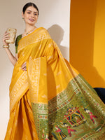 Thumbnail for Jyoti Fashion Women's Yellow Soft Raw Silk Tow Tone Weaving Traditional Saree with Blouse - Distacart