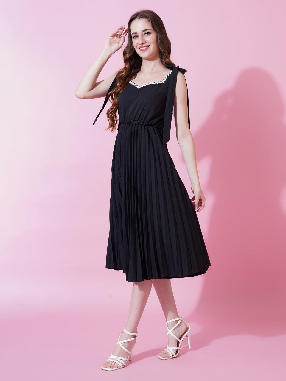 Jyoti Fashion Women's Black Heavy Crepe Crushed Flared Western Dress - Distacart