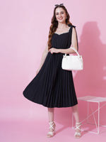 Thumbnail for Jyoti Fashion Women's Black Heavy Crepe Crushed Flared Western Dress - Distacart
