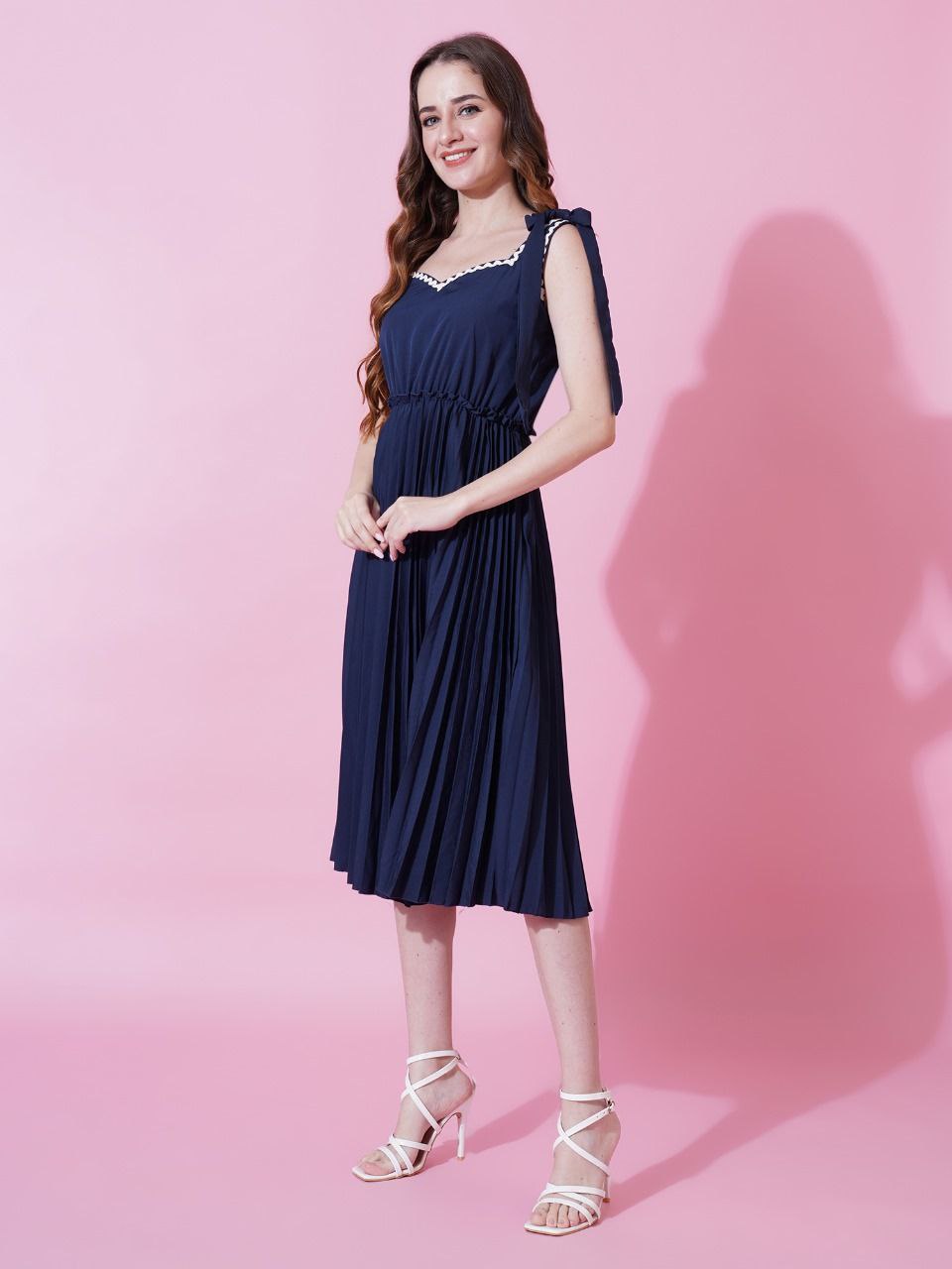 Jyoti Fashion Women's Navy Blue Heavy Crepe Crushed Flared Western Dress - Distacart