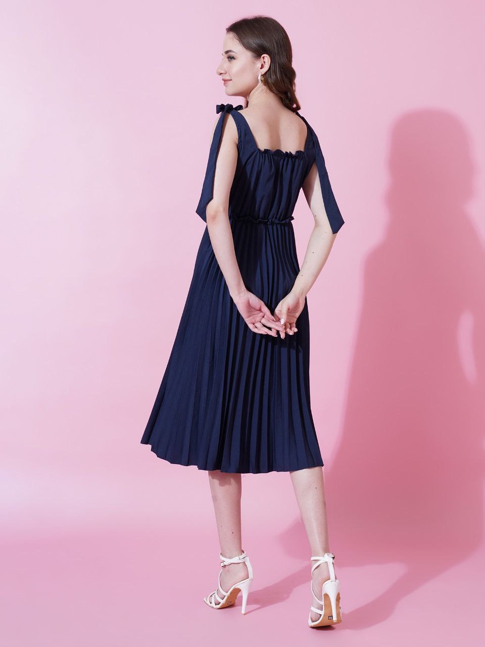 Jyoti Fashion Women's Navy Blue Heavy Crepe Crushed Flared Western Dress - Distacart