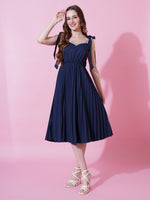 Thumbnail for Jyoti Fashion Women's Navy Blue Heavy Crepe Crushed Flared Western Dress - Distacart