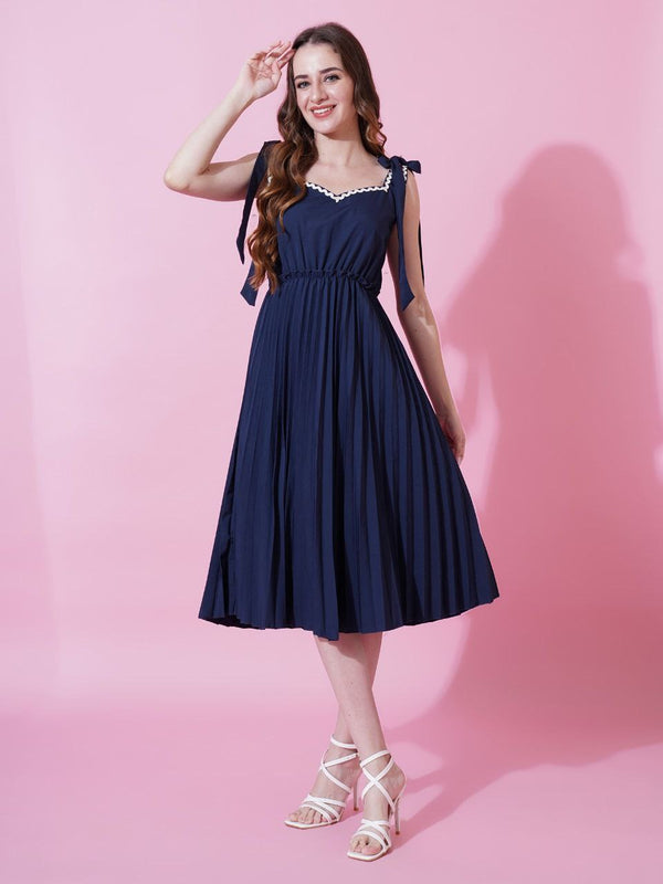 Jyoti Fashion Women's Navy Blue Heavy Crepe Crushed Flared Western Dress - Distacart