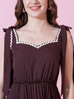Thumbnail for Jyoti Fashion Women's Brown Heavy Crepe Crushed Flared Western Dress - Distacart