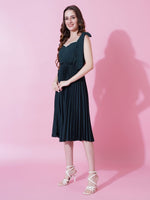 Thumbnail for Jyoti Fashion Women's Bottle Green Heavy Crepe Crushed Flared Western Dress - Distacart