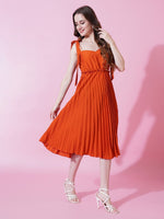 Thumbnail for Jyoti Fashion Women's Orange Heavy Crepe Crushed Flared Western Dress - Distacart