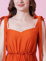 Thumbnail for Jyoti Fashion Women's Orange Heavy Crepe Crushed Flared Western Dress - Distacart
