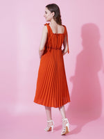 Thumbnail for Jyoti Fashion Women's Orange Heavy Crepe Crushed Flared Western Dress - Distacart