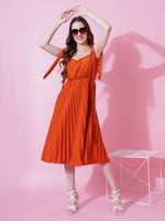 Thumbnail for Jyoti Fashion Women's Orange Heavy Crepe Crushed Flared Western Dress - Distacart