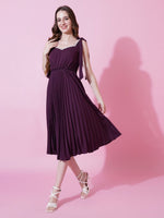 Thumbnail for Jyoti Fashion Women's Wine Heavy Crepe Crushed Flared Western Dress - Distacart
