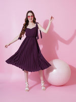 Thumbnail for Jyoti Fashion Women's Wine Heavy Crepe Crushed Flared Western Dress - Distacart