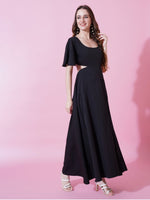 Thumbnail for Jyoti Fashion Women's Black Crepe Waist Cut Flared Western Dress - Distacart
