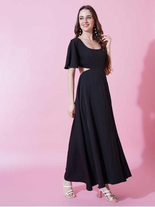 Jyoti Fashion Women's Black Crepe Waist Cut Flared Western Dress - Distacart